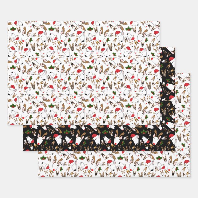 Festive Bullies on white wrapping paper (Set)