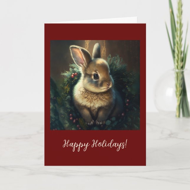 Festive Bunny Folded Holiday / Christmas Card (Front)