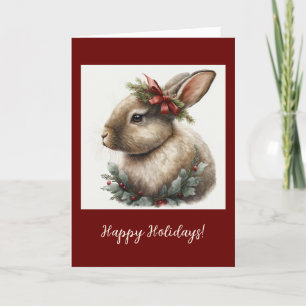 Festive Bunny Folded Holiday / Christmas Card