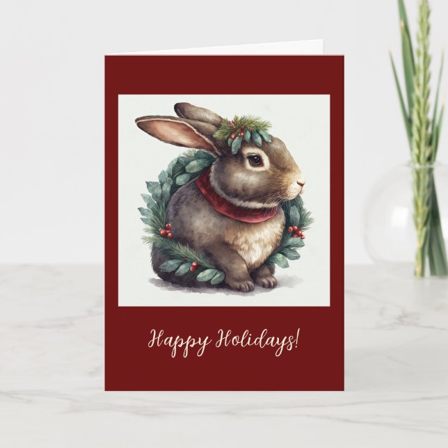 Festive Bunny Folded Holiday / Christmas Card (Front)