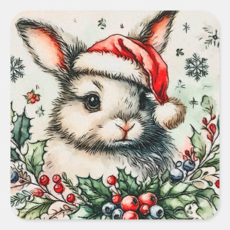 Festive Bunny  Square Sticker