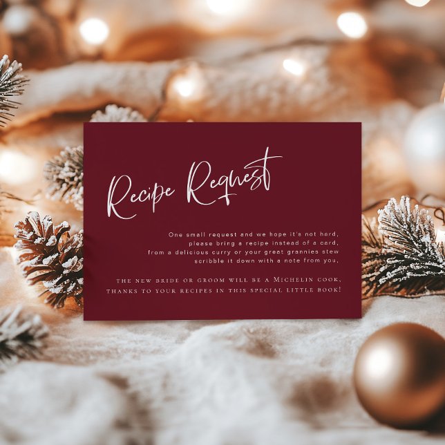Festive Burgundy Bridal Shower Recipe Request Card (Creator Uploaded)