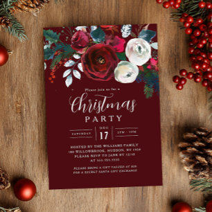 Festive Burgundy Foliage Christmas Party   Invitation