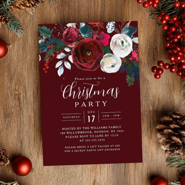 Festive Burgundy Foliage Christmas Party   Invitation (Creator Uploaded)