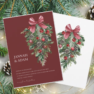 Festive Burgundy Green Winter Christmas Wedding Invitation
