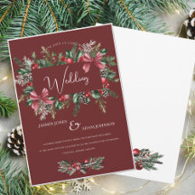 Festive Burgundy Green Winter Christmas Wedding