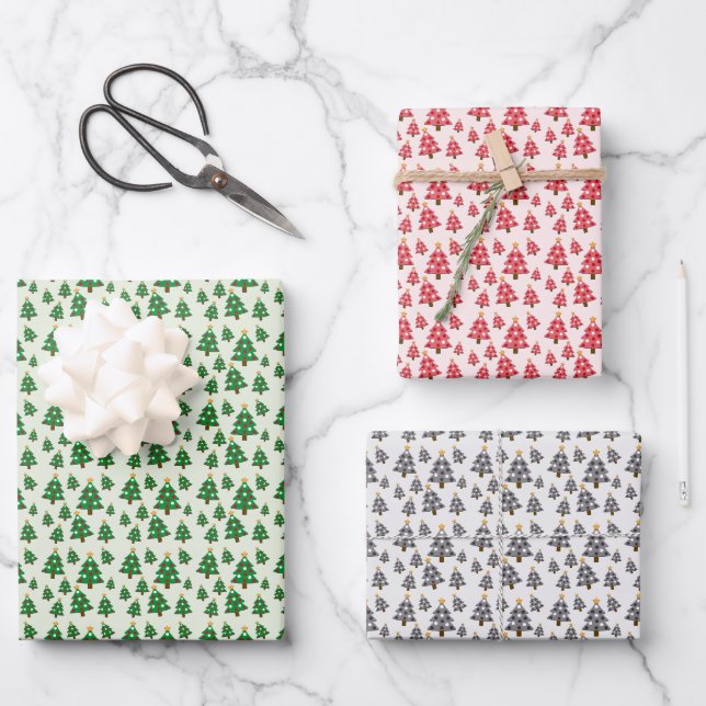 Festive Burlap-Inspired Christmas Tree gift Wrapping Paper Sheet (Front)