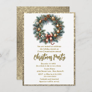 Festive Business Christmas Party Wreath  Invitation