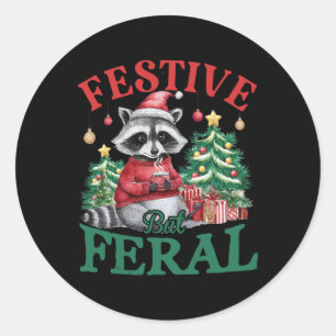 Festive But Feral Raccoon Animal Santa Christmas X Classic Round Sticker