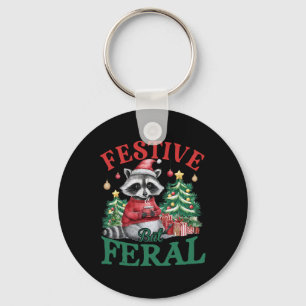 Festive But Feral Raccoon Animal Santa Christmas X Key Ring