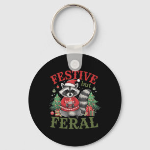 Festive But Feral Racoon Animal Santa Christmas X Key Ring