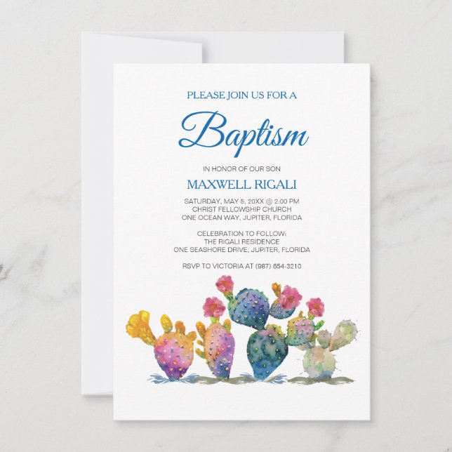 Festive Cactus BOY BAPTISM Fiesta Invitation (Front)
