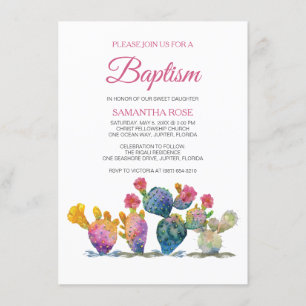 Festive Cactus GIRL BAPTISM Fiesta Invitation