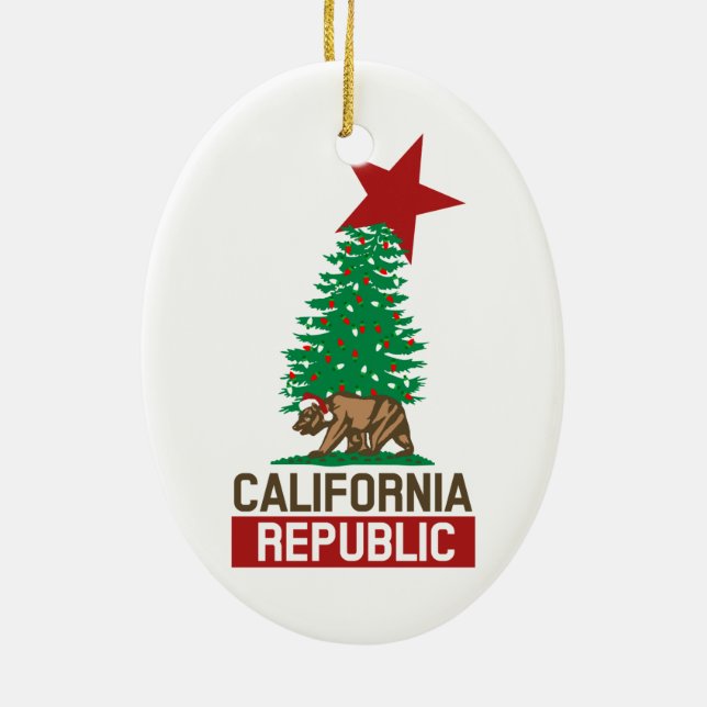Festive California Republic for the Holidays Ceramic Ornament (Back)