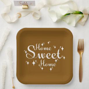 Festive Calligraphy and Stars 'Home Sweet Home' Paper Plate