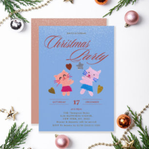 Festive calligraphy cats blue Christmas party Invitation