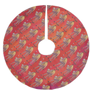 Festive Camel Pattern On Red Brushed Polyester Tree Skirt