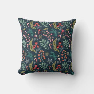 Festive Candy Cane and Holly Pattern Cushion
