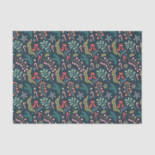 Festive Candy Cane and Holly Pattern Tissue Paper (Front)