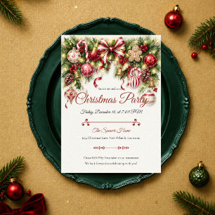 Festive Candy Cane Christmas Party Invitation