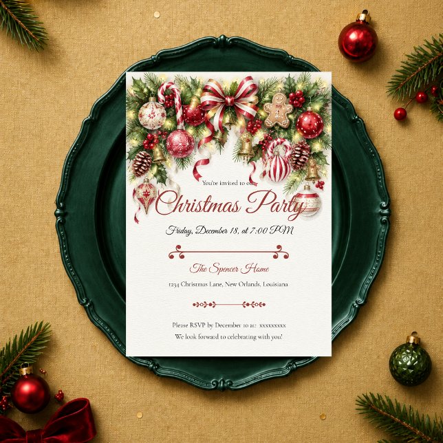 Festive Candy Cane Christmas Party Invitation (Creator Uploaded)