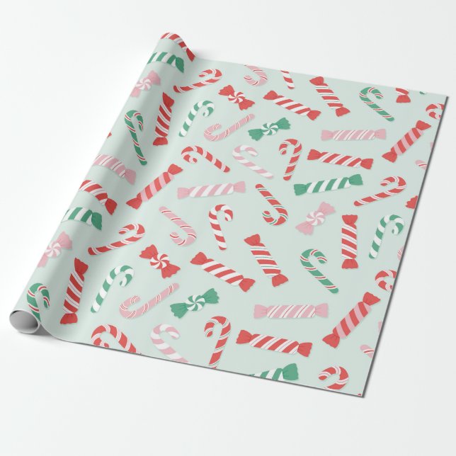 Festive Candy Cane Delight Pattern Wrapping Paper (Unrolled)