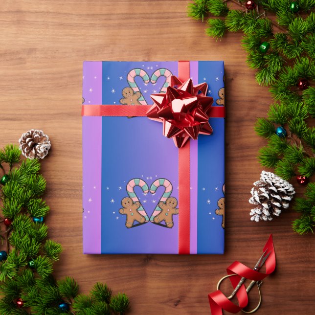 Festive Candy Cane & Gingerbread Holiday Wrapping Paper (Holiday Gift)