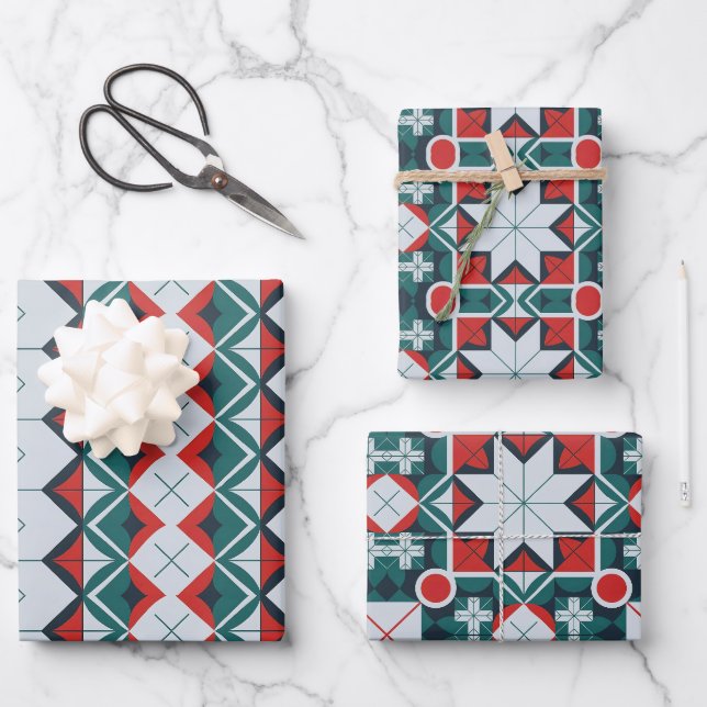 Festive Candy Cane & Gingerbread Holiday Wrapping Paper Sheet (Front)