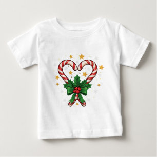Festive Candy Cane Heart with Holly & Stars Baby T-Shirt