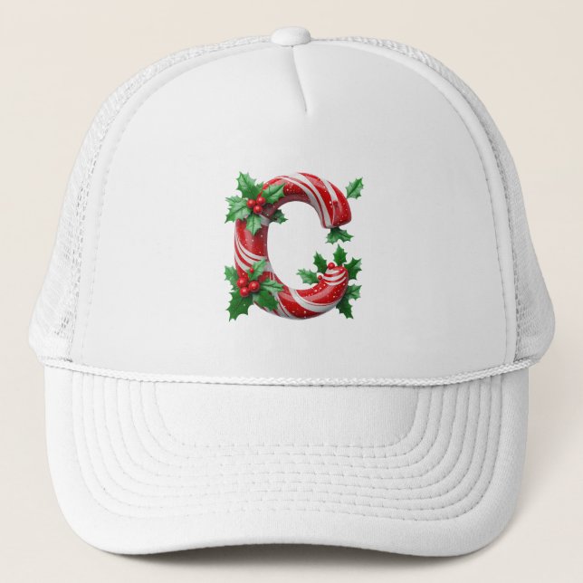 Festive Candy Cane Letter Trucker Hat (Front)