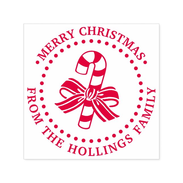 Festive Candy Cane Merry Christmas Greeting Name Self-inking Stamp (Design)