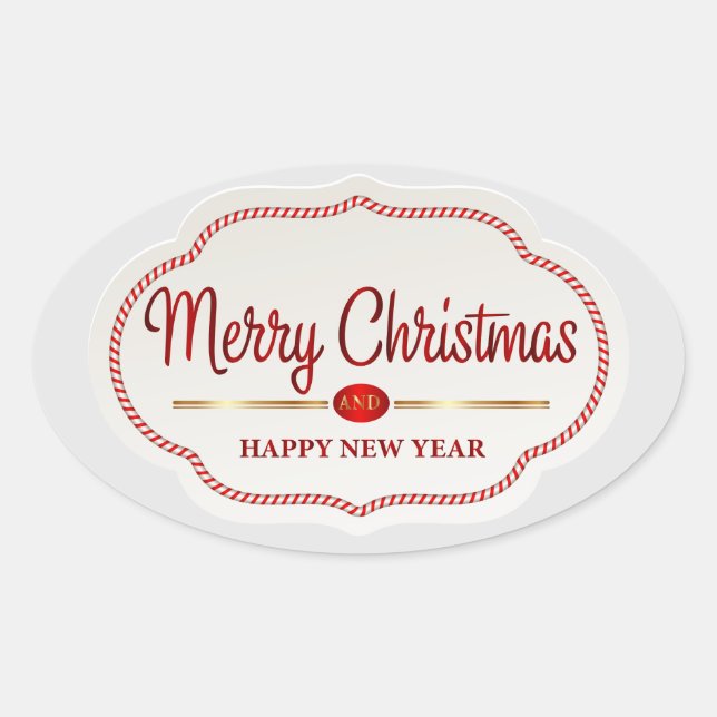 Festive Candy Cane Merry Christmas Happy New Year Oval Sticker (Front)
