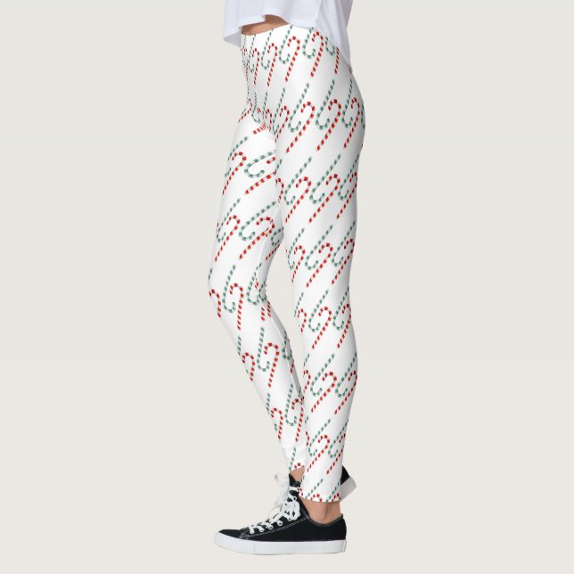 Festive Candy Cane Pattern Holiday Leggings (Left)
