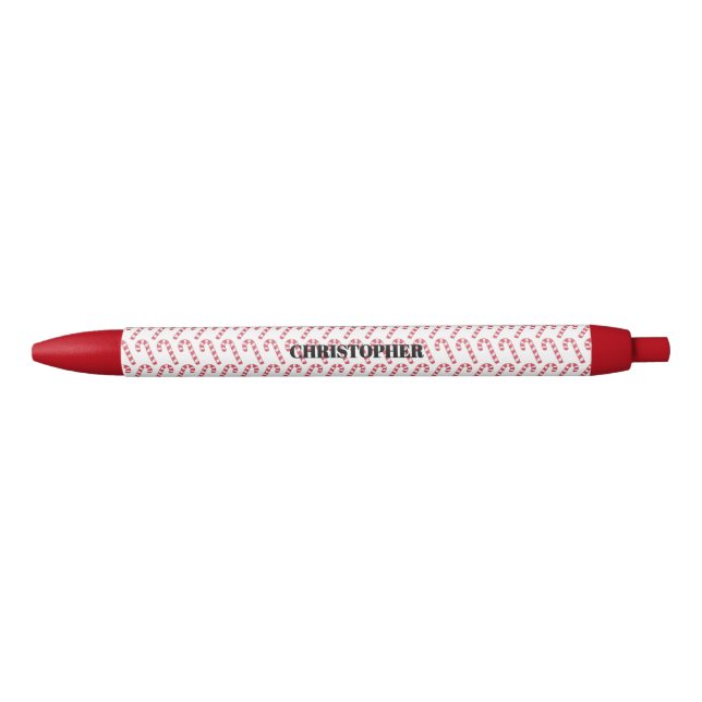 Festive Candy Cane Striped Christmas Red White  Black Ink Pen (Front)