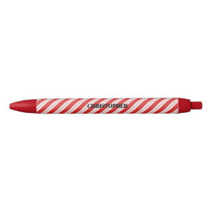 Festive Candy Cane Striped Christmas Red White  Black Ink Pen