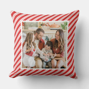 Festive Candy Cane Striped Christmas Red White  Cushion