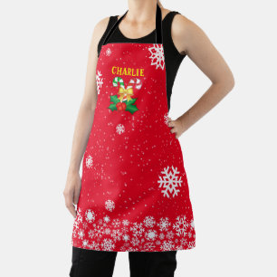 FESTIVE Candy Canes & Snowflakes RED Apron