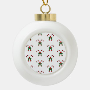 Festive Candystick Ceramic Ball Ornament