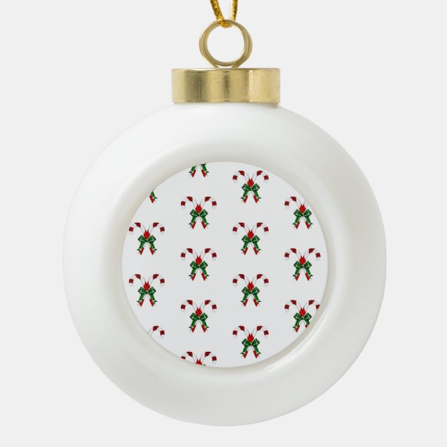 Festive Candystick Ceramic Ball Ornament (Front)