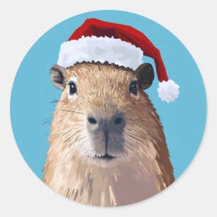 Festive Capybara in Santa Hat Classic Round Sticker