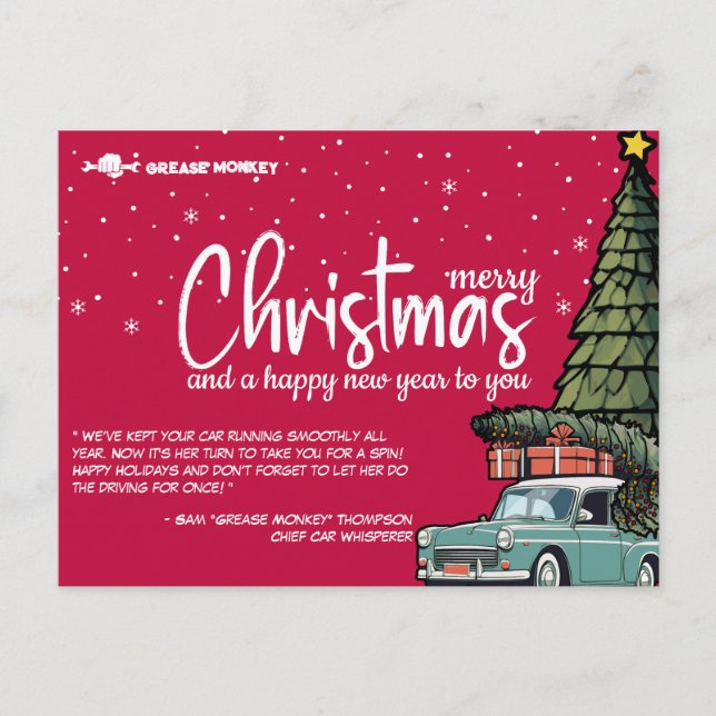 Festive Car Care Message Card with Vintage Flair (Front)