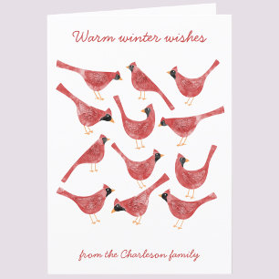 Festive Cardinal Bird Watercolor Personalised Holiday Card