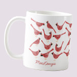 Festive Cardinal Bird Watercolor Personalised Name Coffee Mug<br><div class="desc">Fun and festive little Cardinal birds in red and white,  perfect for Christmas and the winter Holidays.  Original art by Nic Squirrell. Change the name to personalise.</div>