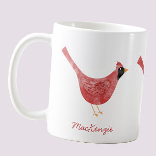 Festive Cardinal Bird Watercolor Personalised Name Coffee Mug