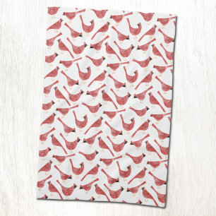 Festive Cardinal Bird Watercolor Tea Towel