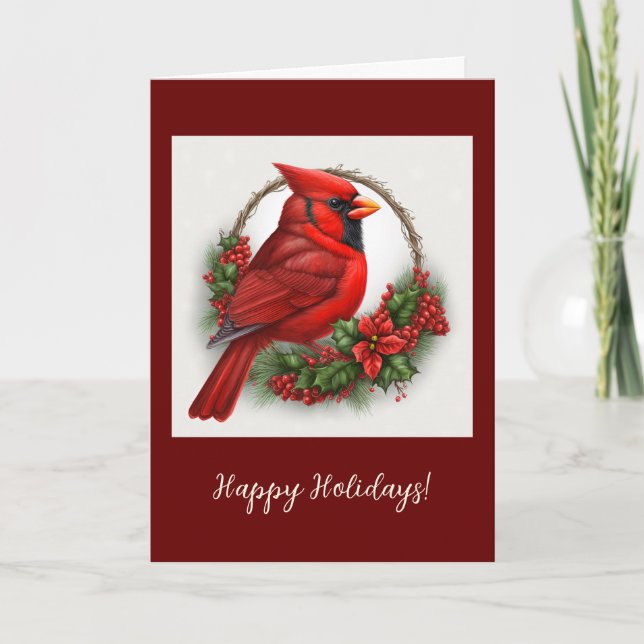 Festive Cardinal Folded Holiday / Christmas Card (Front)