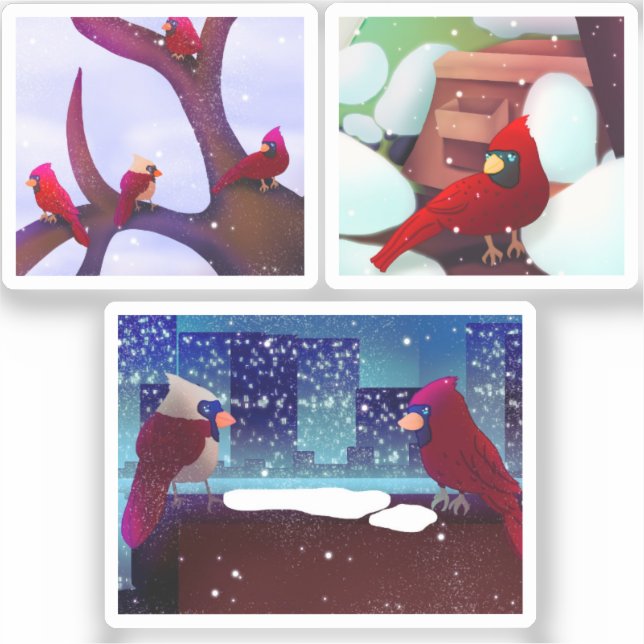 Festive Cardinal Scenes Sticker Pack (Front)