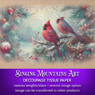 Festive Cardinals Rustic Woodland Decoupage Tissue Paper