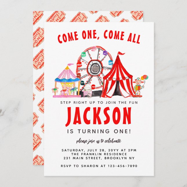 Festive Carnival Circus Show Party Kid Birthday Invitation (Front/Back)
