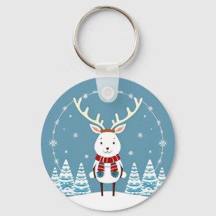 Festive Cartoon Reindeer with Scarf Key Ring